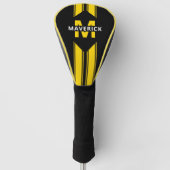 Zwart geel monogram en naam golfheadcover (Voorkant)