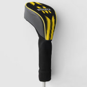 Zwart geel monogram en naam golfheadcover (Schuin)