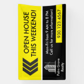 Zwart Geel Open Huis Richting Onroerend goed Spandoek (Verticaal)