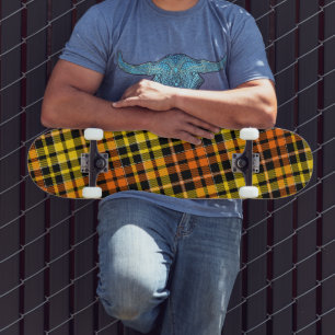 Zwart Geel Oranje Geruit Schotse Ruit Design Persoonlijk Skateboard