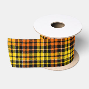 Zwart Geel Oranje Geruit Schotse Ruit Design Satijnen Lint