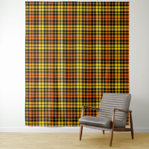 Zwart Geel Oranje Geruit Schotse Ruit Design Wandkleed