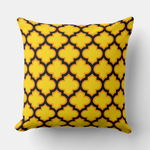 Zwart Geel Oranje Quatrefoil Tralie Patroon Kussen