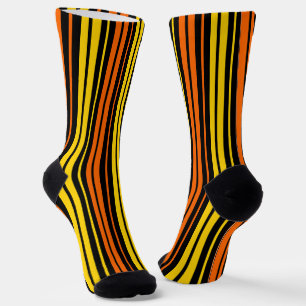 Zwart Geel Oranje Verticaal Strepen Design   Sokken