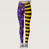 Zwart Geel Paarse Heksenhuis Halloween Outfit Leggings (Voorkant)