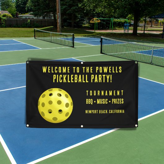 Zwart Geel Pickleball Party Welkom Spandoek