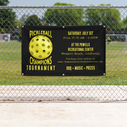 Zwart Geel Pickleball Toernooi Spandoek (Insitu)
