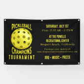 Zwart Geel Pickleball Toernooi Spandoek (Horizontaal)
