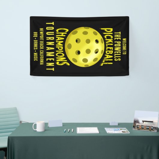 Zwart Geel Pickleball Toernooi Spandoek (Beurs)