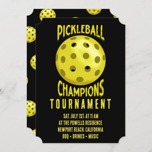 Zwart Geel Pickleball Toernooi Uitnodiging (Voorkant / Achterkant)