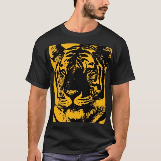 Zwart Geel Pop Art Tiger T-shirt (Voorkant)