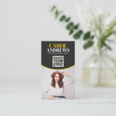 Zwart & Geel Professioneel Fotograaf QR Code Visitekaartje (Staand voorkant)