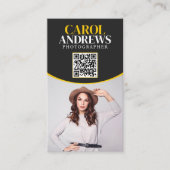 Zwart & Geel Professioneel Fotograaf QR Code Visitekaartje (Voorkant)
