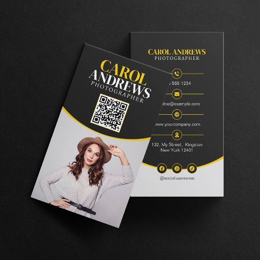 Zwart & Geel Professioneel Fotograaf QR Code Visitekaartje