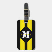 Zwart Geel Racing Stripes Monogram Bagagelabel (Voorkant verticaal)