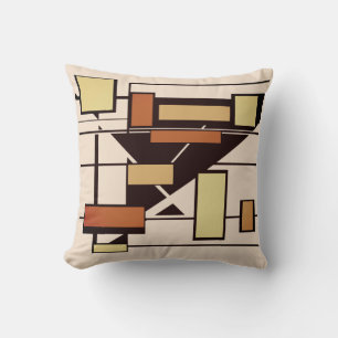 Zwart Geel Roest op Beige Geometrische Vormen Ontw Kussen