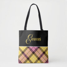 Zwart Geel Roze Geruit Tartan Gepersonaliseerde Na