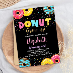 Zwart Geel Roze Groen Donut Verjaardag Uitnodiging