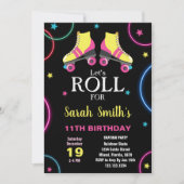 Zwart Geel Roze Schaatsen Verjaardag Uitnodigingen (Voorkant)