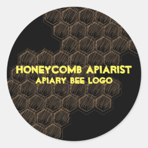 Zwart Geel Schets Bijenkorf Ronde Sticker