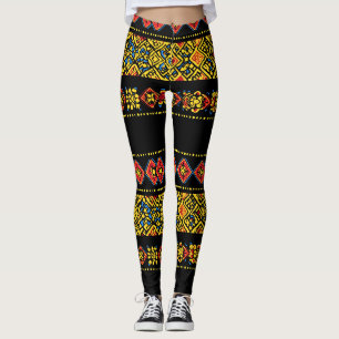 Zwart geel Slavisch patroon Leggings