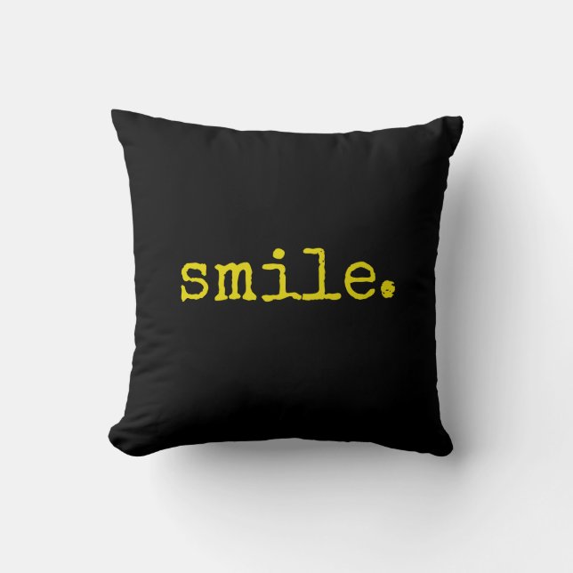 Zwart Geel Smile Typografie Kussen (Voorkant)