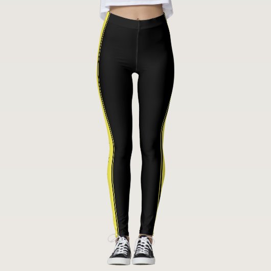 Zwart Geel Sport Leggings Aangepaste tekst en kleu (Voorkant)