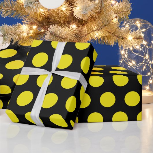 Zwart & geel stippen modern chic cadeaupapier (Feestdagen)