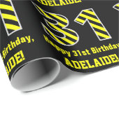 Zwart & geel Striped "31"; 31st Birthday + naam Cadeaupapier (Rol Hoek)