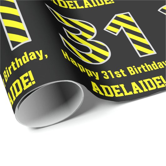 Zwart & geel Striped "31"; 31st Birthday + naam Cadeaupapier (Rol Hoek)