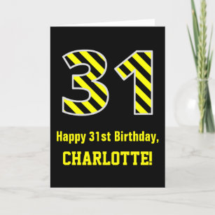 Zwart & geel Striped "31"; 31st Birthday + naam Kaart