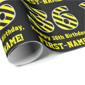 Zwart & geel Striped "36"; 36th Birthday + Name Cadeaupapier (Rol Hoek)