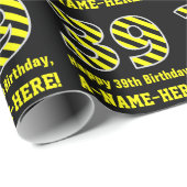 Zwart & geel Striped "39"; 39th Birthday + Naam Cadeaupapier (Rol Hoek)
