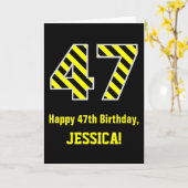 Zwart & geel Striped "47"; 47th Birthday + naam Kaart (Gele Bloem)