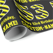 Zwart & geel Striped "53"; 53rd Birthday + naam Cadeaupapier (Rol Hoek)