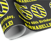 Zwart & geel Striped "60"; 60th Birthday + naam Cadeaupapier (Rol Hoek)