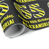 Zwart & geel Striped "65"; 65th Birthday + Name Cadeaupapier (Rol Hoek)