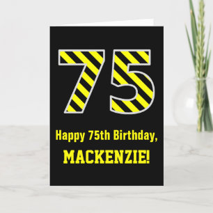 Zwart & geel Striped "75"; 75e verjaardag + naam Kaart