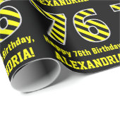 Zwart & geel Striped "76"; 76th Birthday + Name Cadeaupapier (Rol Hoek)