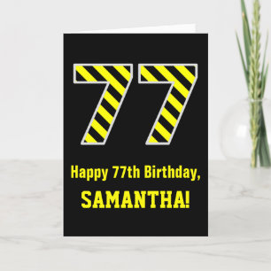 Zwart & geel Striped "77"; 77th Birthday + naam Kaart