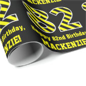 Zwart & geel Striped "82"; 82e verjaardag + naam Cadeaupapier (Rol Hoek)