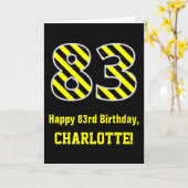 Zwart & geel Striped "83"; 83rd Birthday + naam Kaart (Gele Bloem)