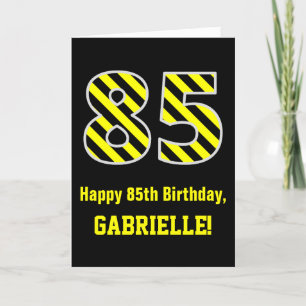 Zwart & geel Striped "85"; 85th Birthday + Name Kaart