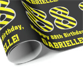 Zwart & geel Striped "88"; 88th Birthday + naam Cadeaupapier (Rol Hoek)
