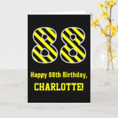 Zwart & geel Striped "88"; 88th Birthday + naam Kaart (Gele Bloem)