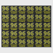 Zwart & geel Striped "96"; 96th Birthday + Name Cadeaupapier (Vlak)
