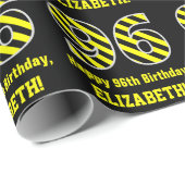 Zwart & geel Striped "96"; 96th Birthday + Name Cadeaupapier (Rol Hoek)