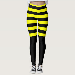 Zwart geel striptierpatroon met blauwe bijenstijl leggings