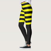 Zwart geel striptierpatroon met blauwe bijenstijl leggings (Links)