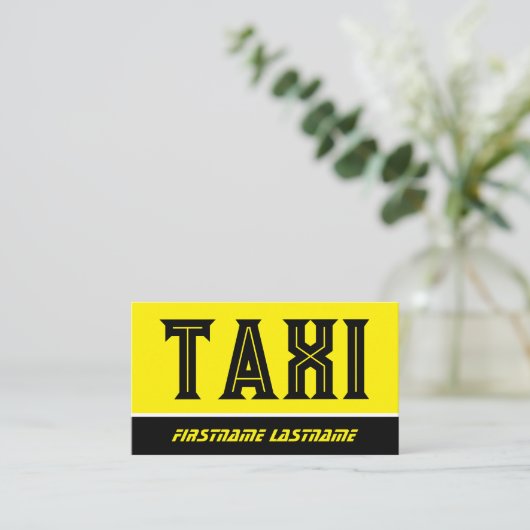 Zwart geel TAXI nacht taxi chauffeur service Visitekaartje (Staand voorkant)